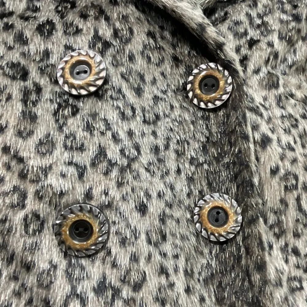 BKE Jacket Womens L Animal Print Faux Fur Gray‎ Peacoat Double Breasted Cheetah - Image 10