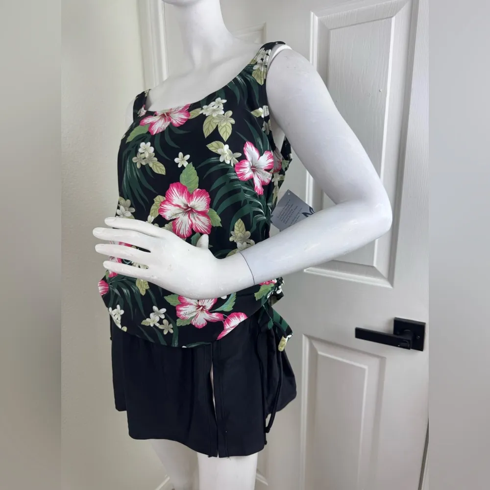 Beach Diva by Malibu Floral Black Bikini Set Size 14 - Image 2