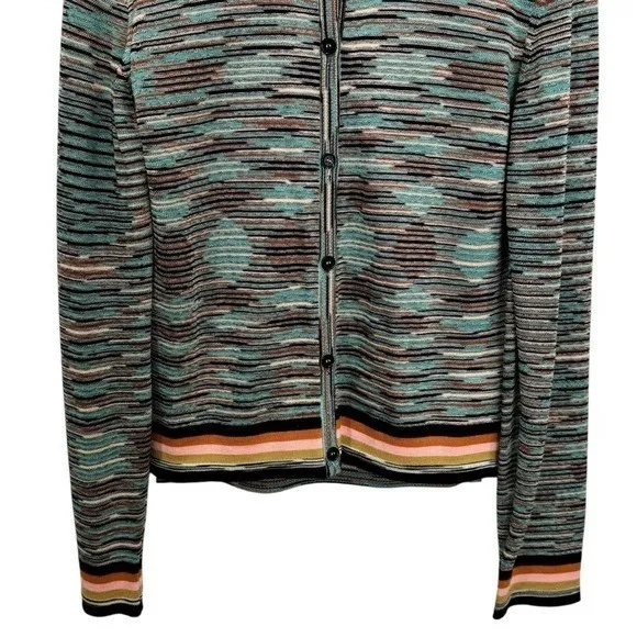 Vintage Y2K Missoni Crew Neck & Cardigan Striped Wool Blend Set Size EU44 US8 - Image 4