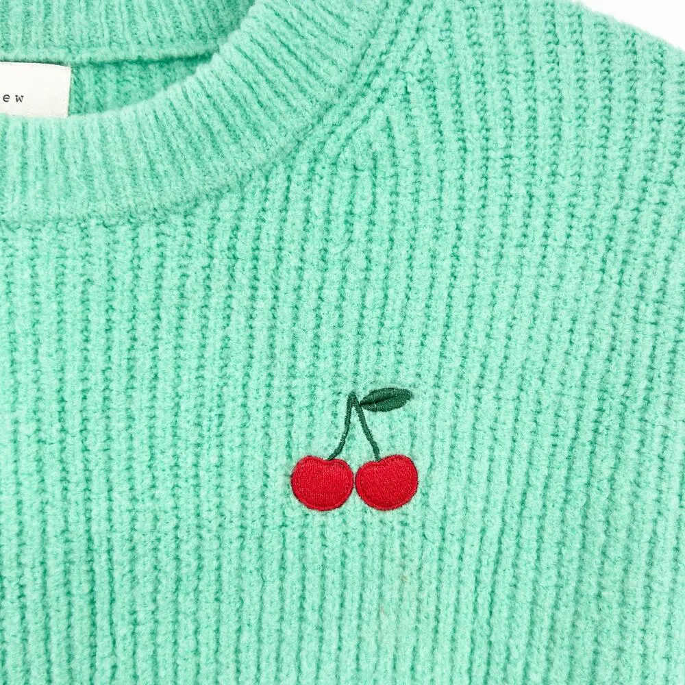 A New Day Womens Red Cherry Embroidered Ribbed Cozy Knit Crewneck Sweater Size S - Image 3