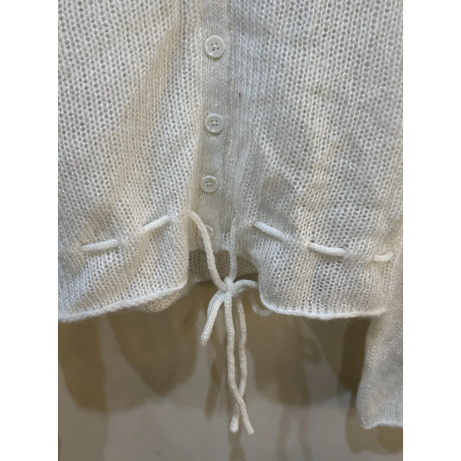 John Galt White Button Front Tie Cardigan Wool Angora Blend White One Size Size undefined - Image 5