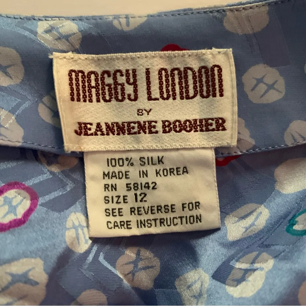 Maggy London by Jeannene Booher vintage printed periwinkle silk dress Size 12 - Image 8