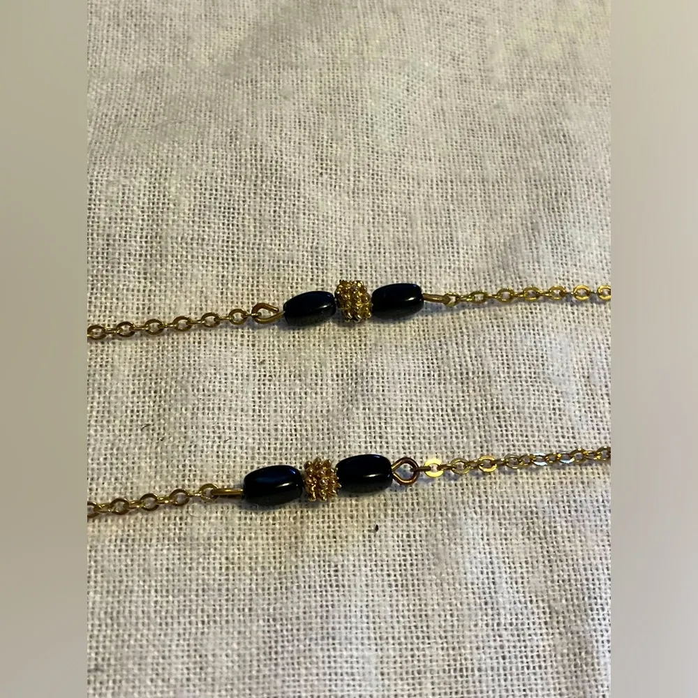 Vintage Gold Tone Elongated French Beaded Chain Black - Image 8