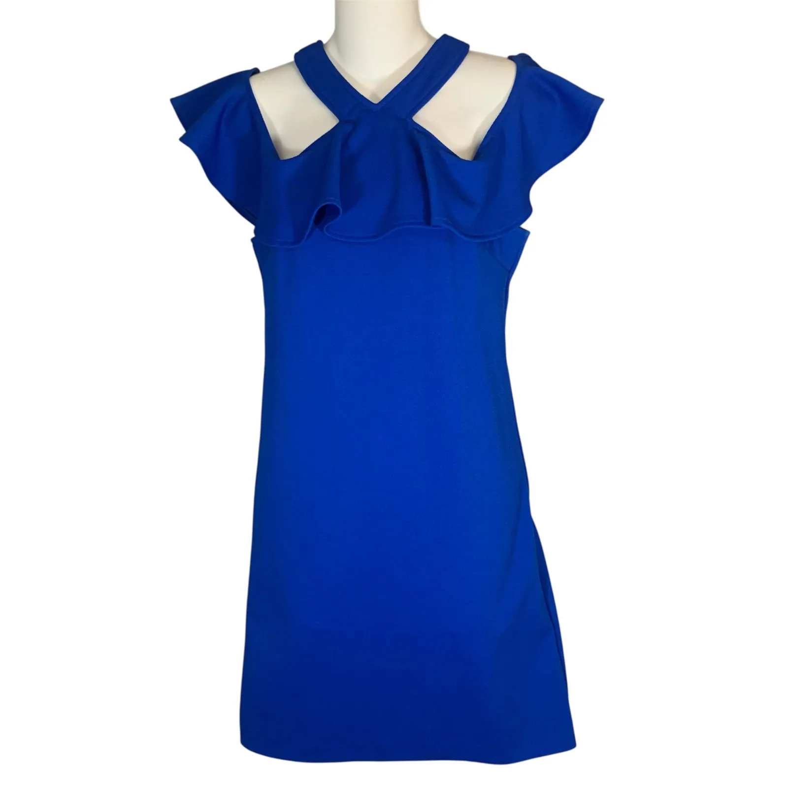 Trina Trina Turk Royal Blue Cold Shoulder Mini Sheath Dress Sz 2 - Image 2