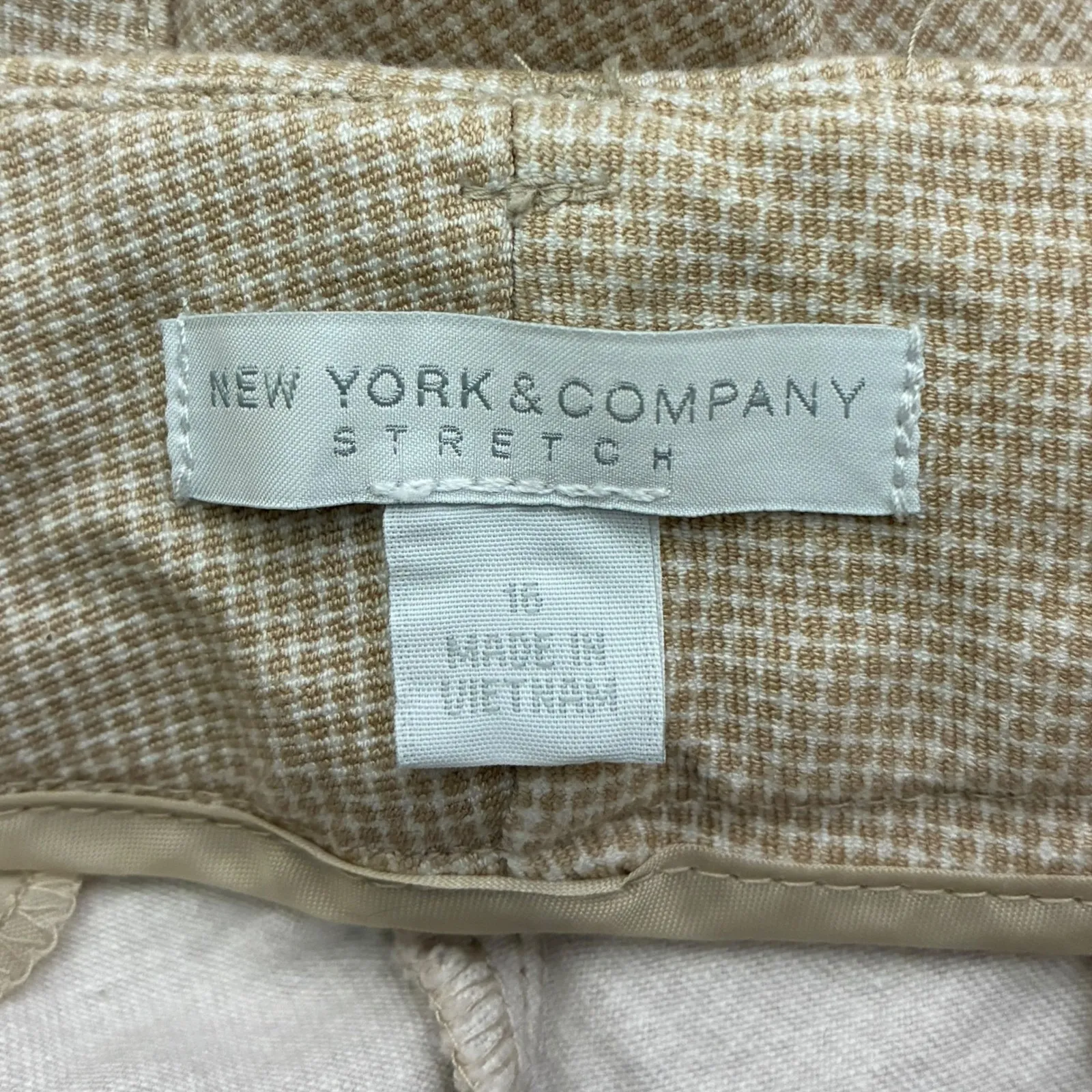 New York & Company Cotton Stretch Pants Size 16 Khaki Micro Dot Work Classic Tan - Image 7
