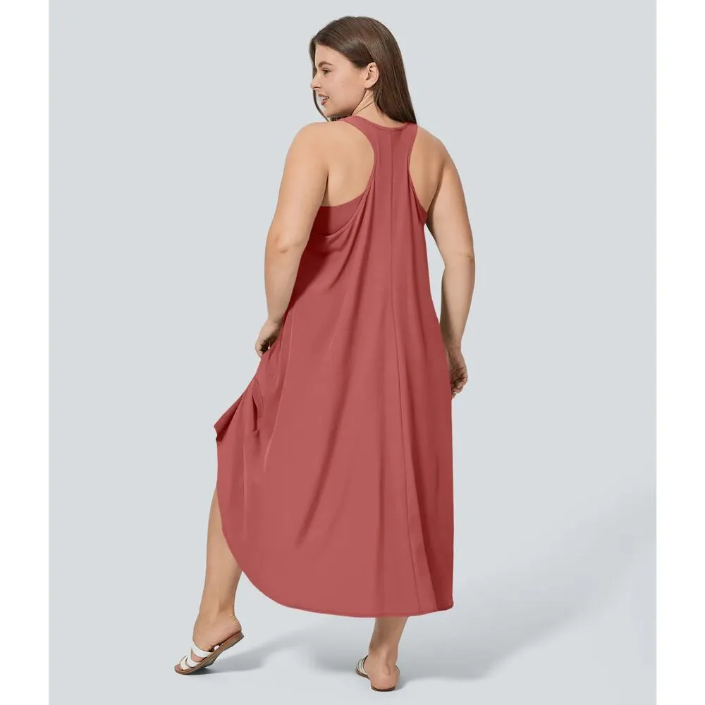 Halara Breezeful Pocket High Low Flowy Quick Dry Casual Dress Kapok Red 1X - Image 5