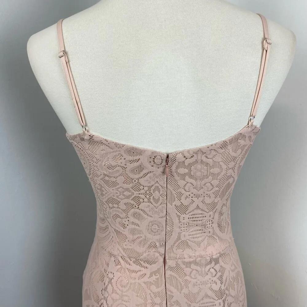 Dress the Population Nude Pink Zahra Lace Front Slit Midi Dress Small Sample - Image 8