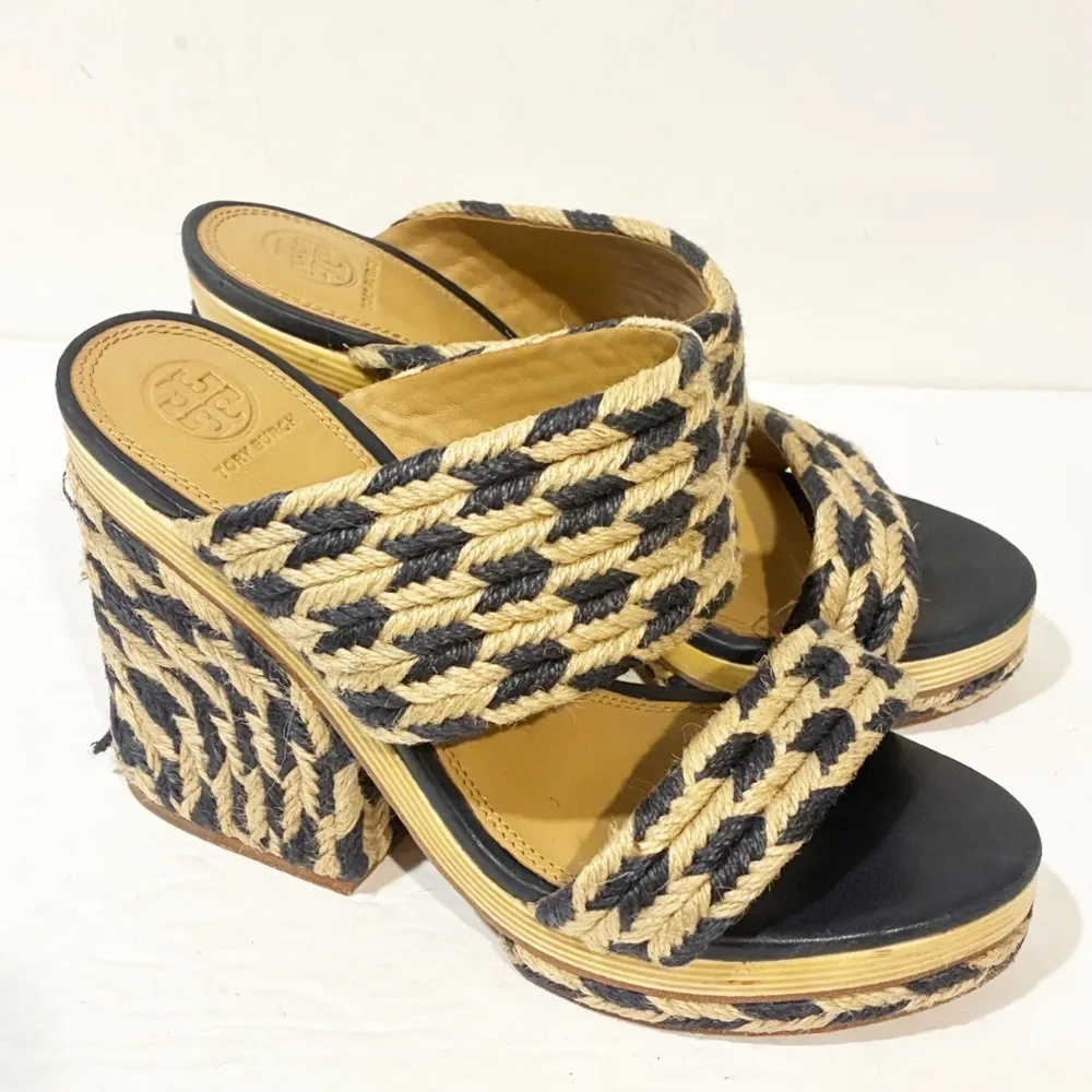 Tory Burch Size 9 Lola Platform Sandel-Jute Perfect Navy/Natural Heel - Image 3