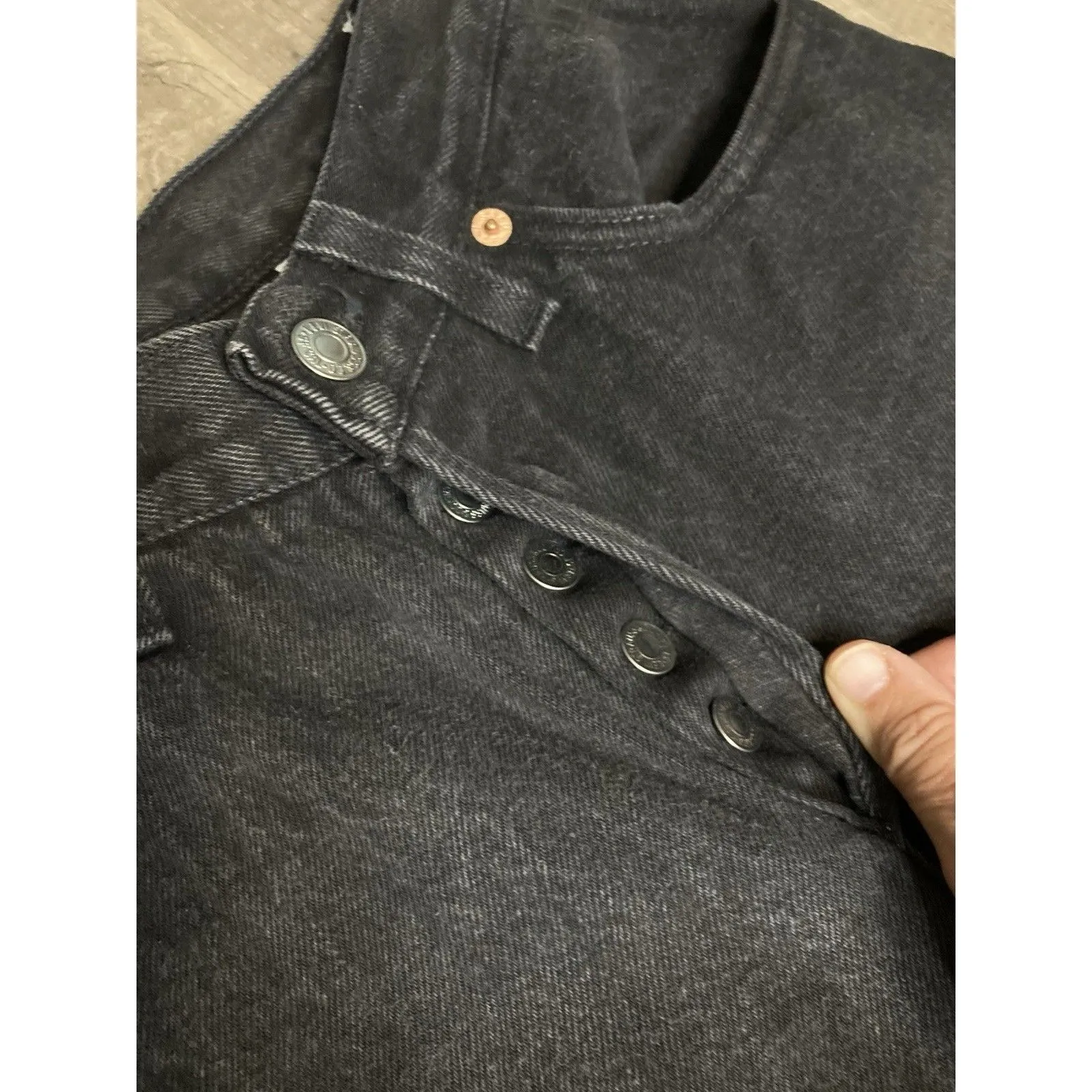 Levi's 501 Vintage 90s 7 JR Straight Black Denim Jeans 24x32 Red Tag USA (1991) - Image 8