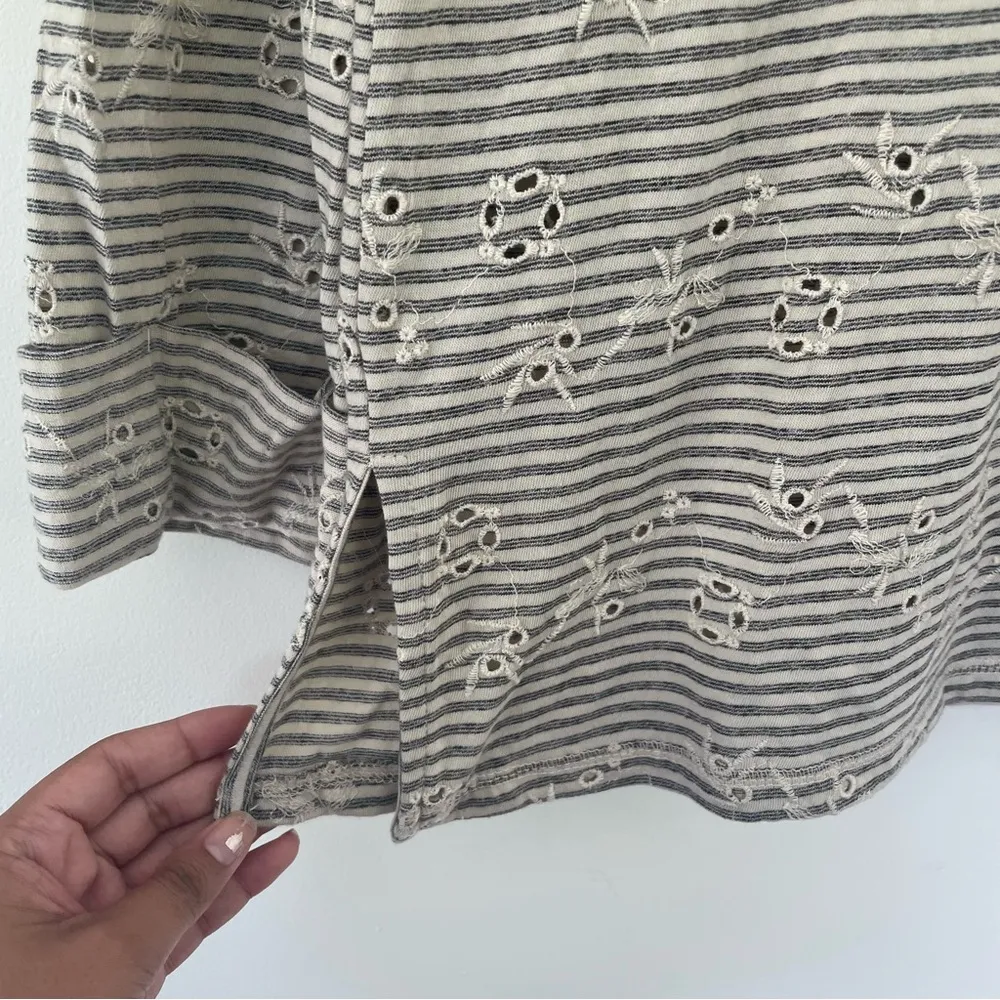 Lucky Brand NWT Eyelet Striped Basic T-Shirt, Beige Size M - Image 6