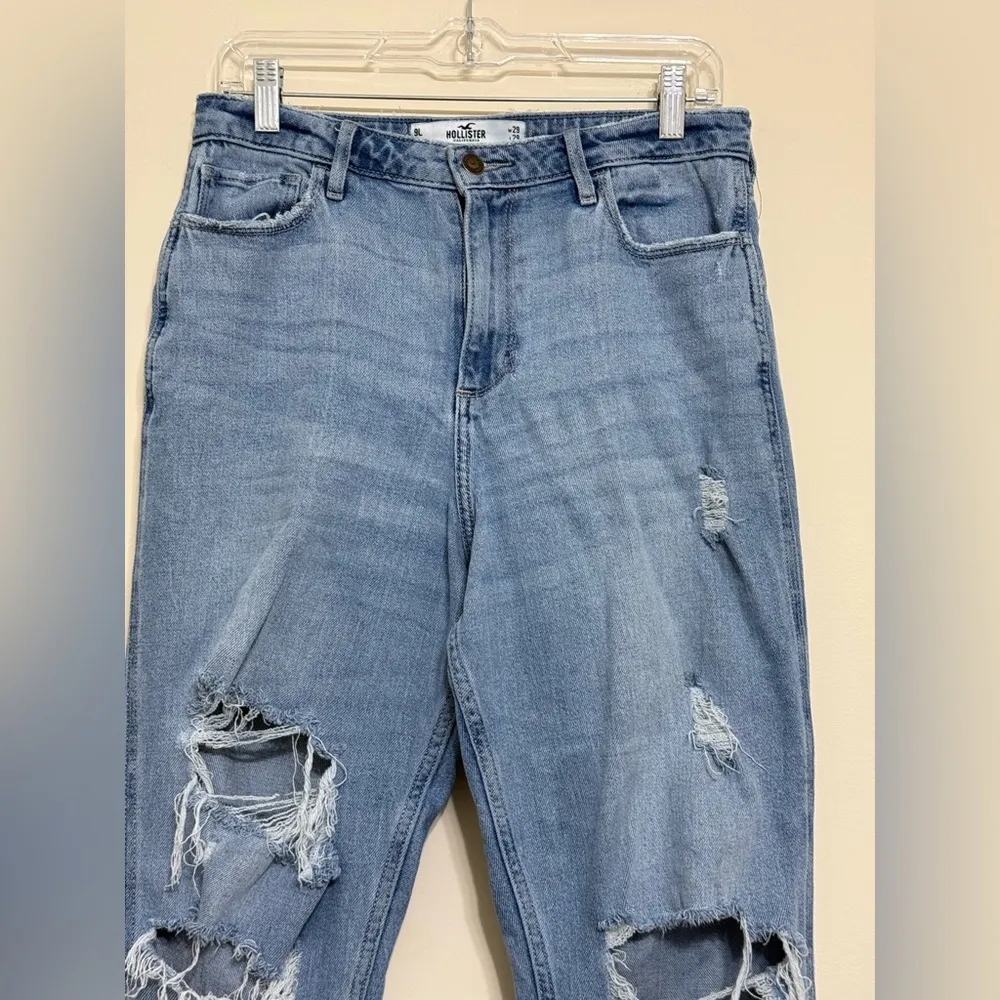 HOLLISTER High-Rise Mom Jean Curvy Distressed Ripped Blue Ankle Stretch size 9 - Image 5