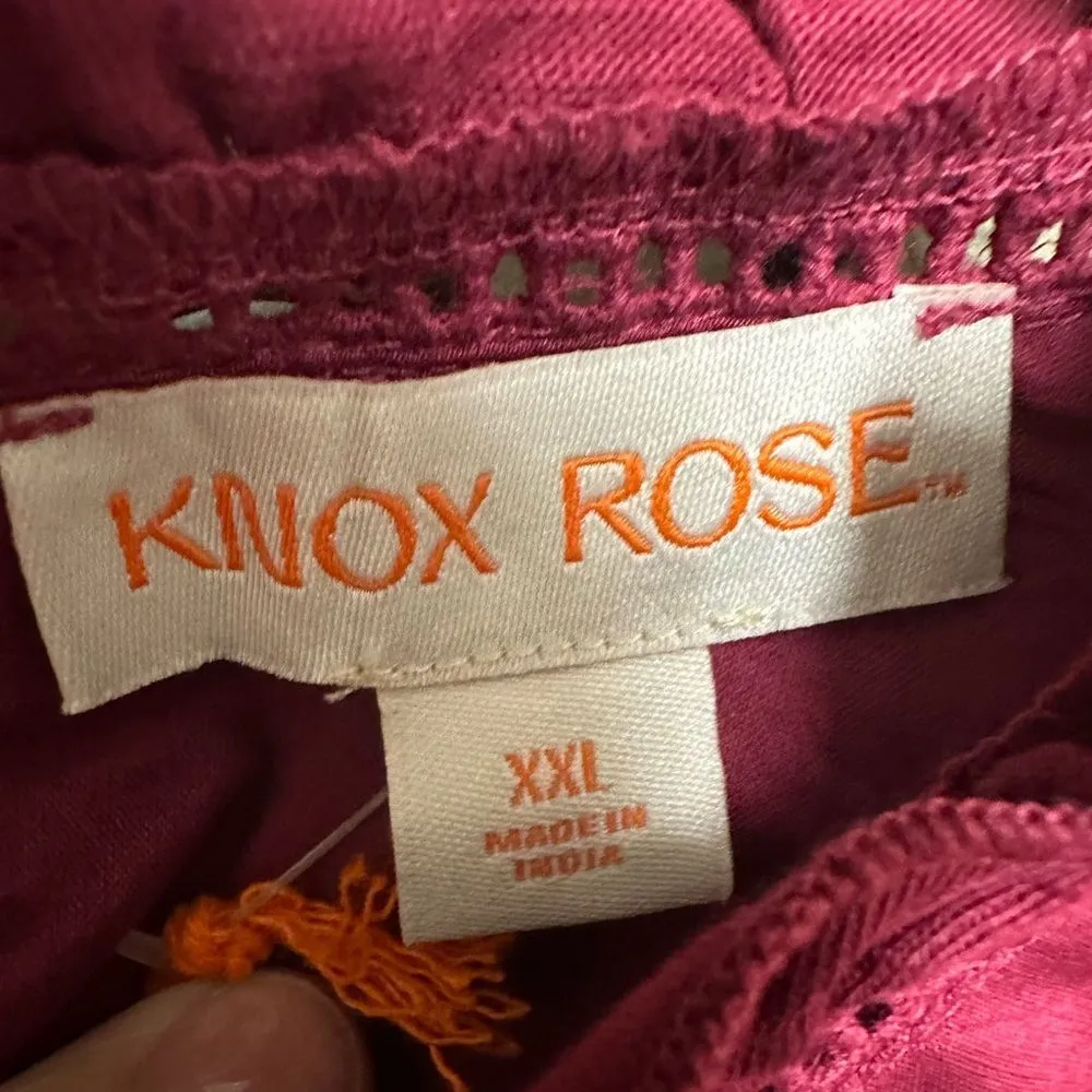 Knox Rose short ruffle sleeves embroidered keyhole with tie back detail top - Image 5