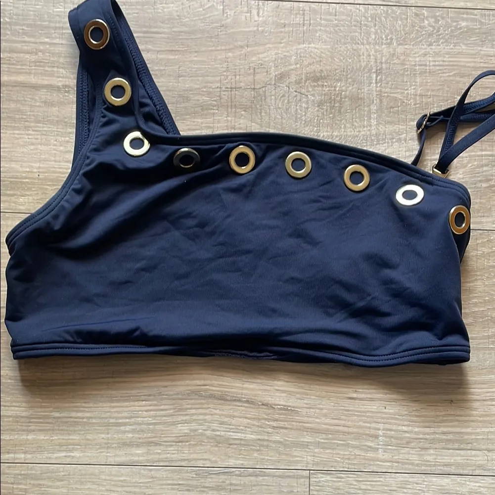 Michael Kors Blue Asymmetrical Cut Out Tank Top - Image 3