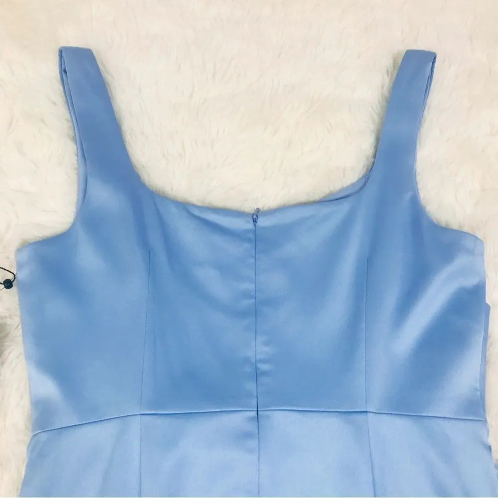 ADRIANNA PAPELL Blue Satin Crepe‎ Tie Waist Dress Long Formal Gown Size 10 New - Image 9