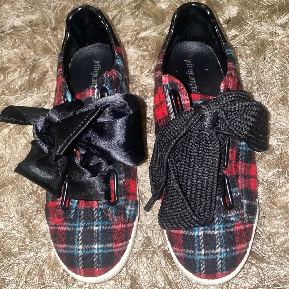 JEFFERY CAMPBELL PLAID RED SNEAKERS WITH BOW LACE UP - Image 3