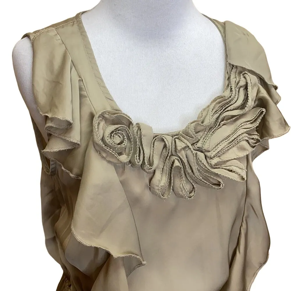 Lucy & Co. Ruffle Sleeveless Dress Small Tan - Image 2