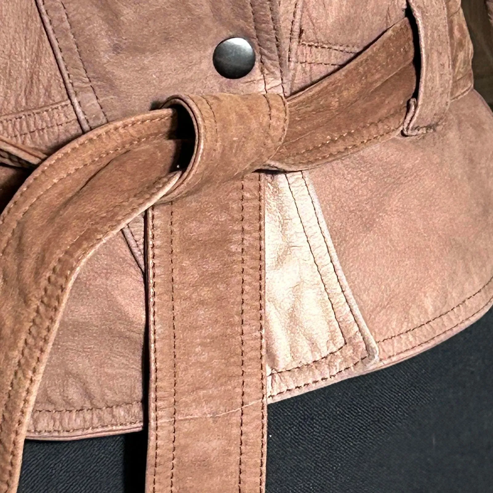 Vintage Jay Jacobs Womens Brown Leather Belted Jacket Size M Moto Cropped 80s Size M - Image 6