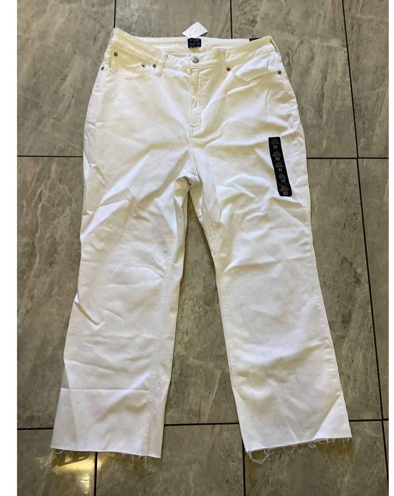 J Crew Jeans Womens 32 White Curvy Mid Rise Flare Crop Signature Stretch Raw Hem - Image 1