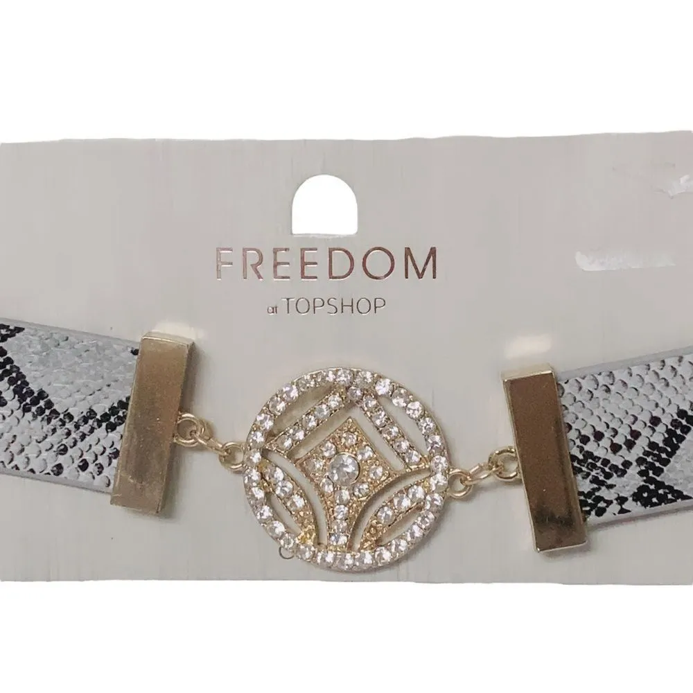 Topshop Freedom Rhinestone Snakeskin Faux Leather statement Chocker necklace - Image 4