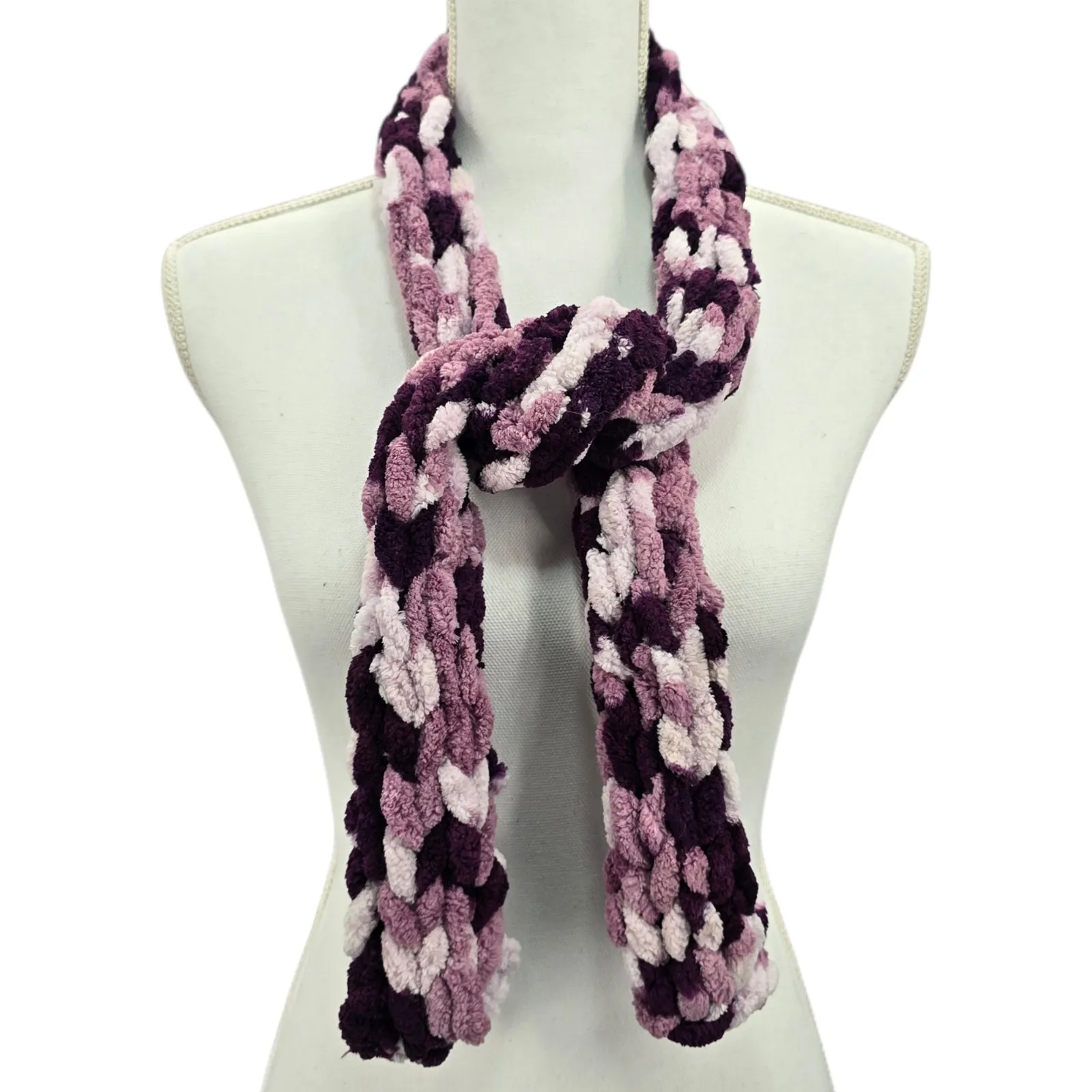 Purple Y2K Vintage Chunky Knitted Cottage Granny Swan Cozy Wrap Shawl Scarf OS - Image 3