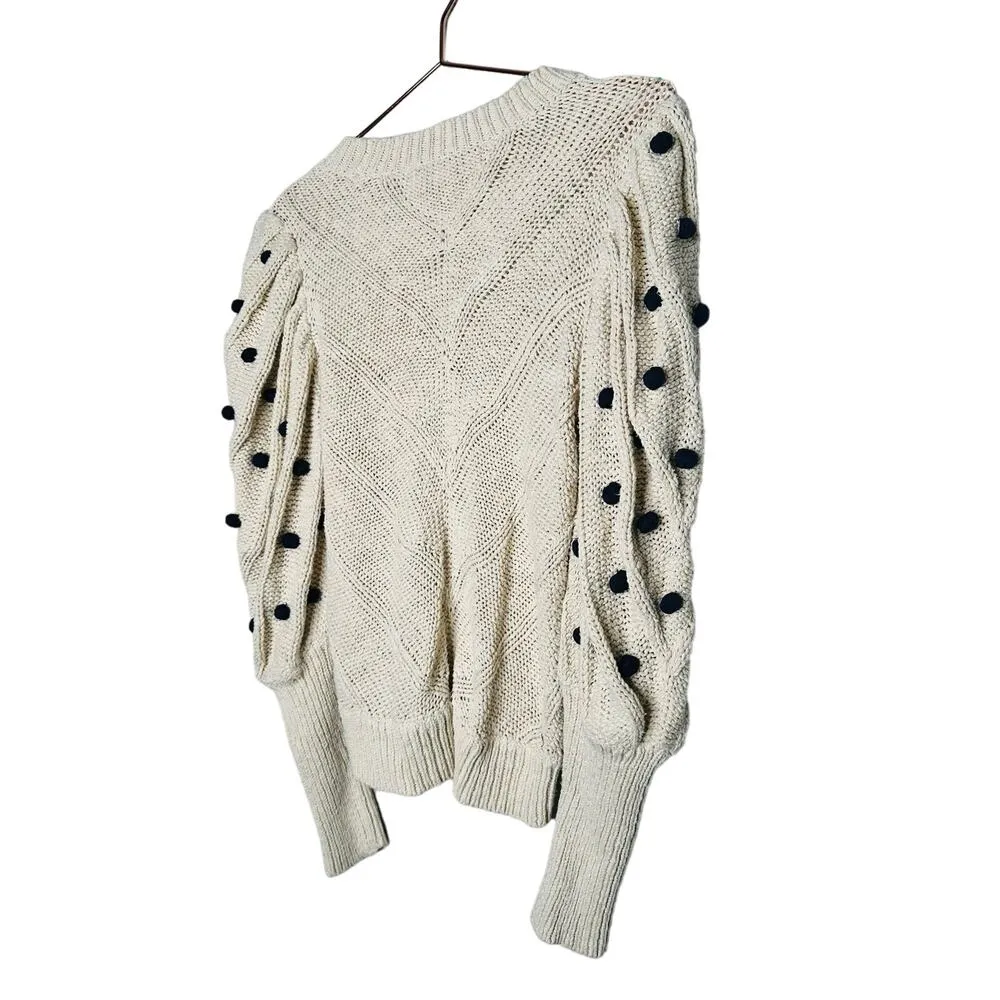 MARIE OLIVER Bridget Knit Bauble Detail Gathered Sleeves 100% Cotton Sweater S - Image 7