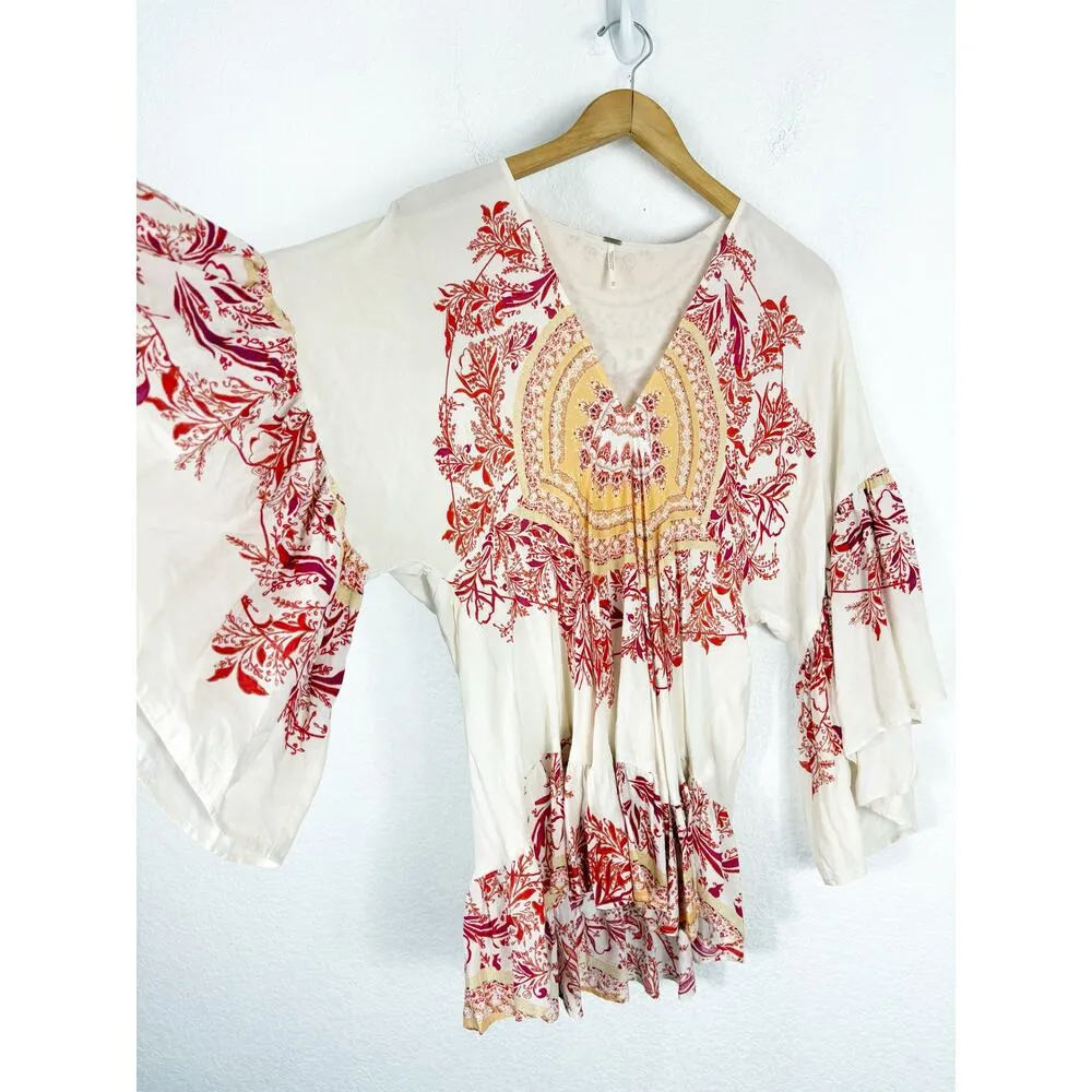 Free People Sunset Dreams Printed Tunic Size XS Ruffle Sleeve Bohemian Relaxed - Image 12