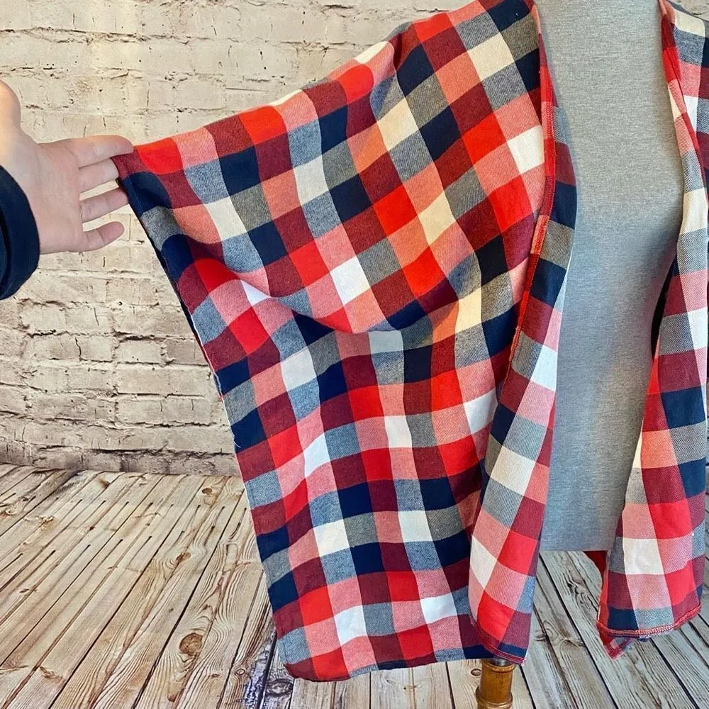 Andree By Unit Womens Poncho Cardigan Blanket Wrap Flannel Plaid Red One Size - Image 2