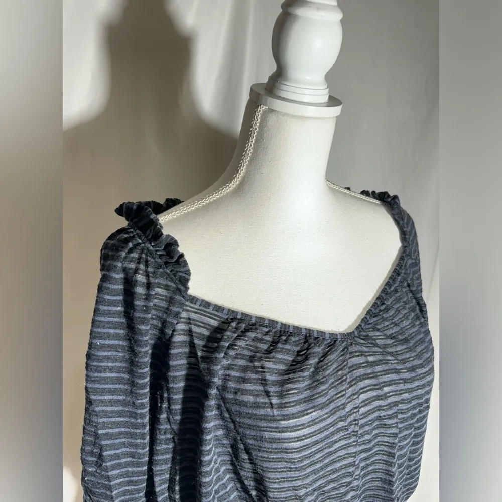 Free People Dorothy Striped Peasant Top Black Blue Drawstring Womens Medium - Image 7