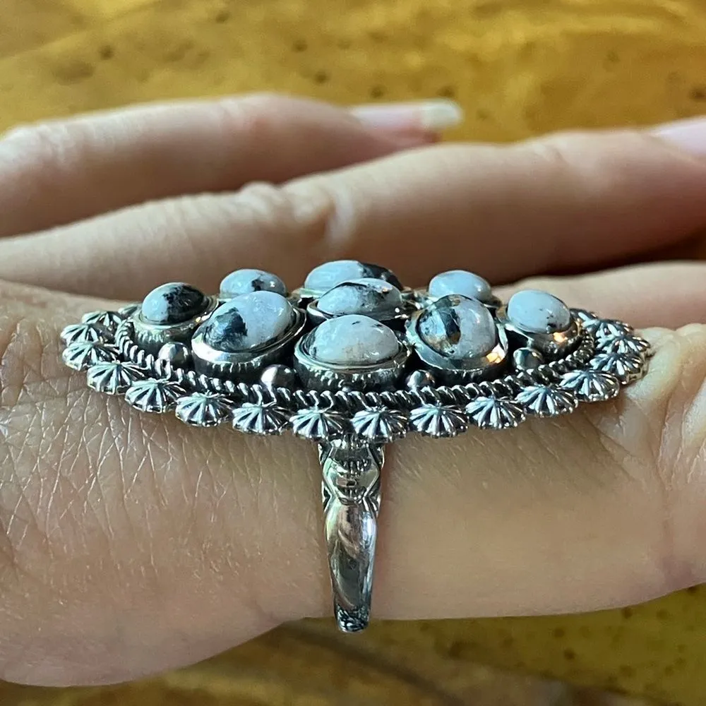 Natural White Buffalo Sterling Silver Cocktail Ring Size 8 - Image 3