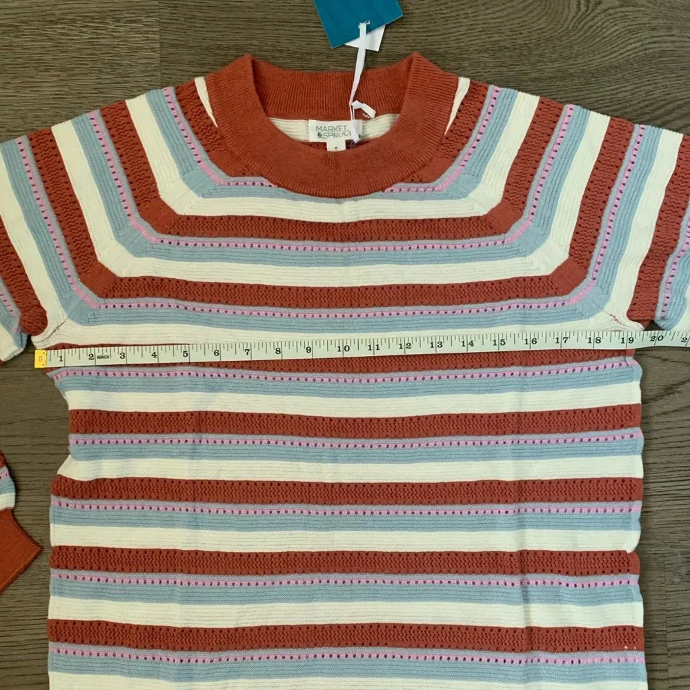 Market & Spruce Stitch Fix Multi Stripe Eyelet Long Sleeve Pullover - Size M NWT - Image 6