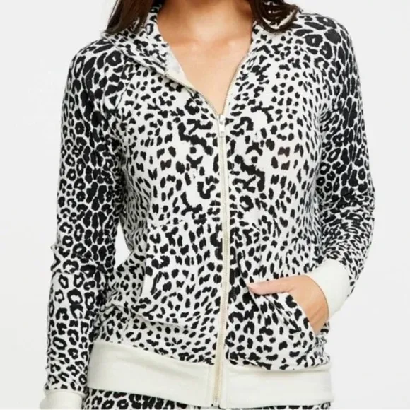 Chaser Black White Cheetah Print Zip Up Hoodie Small - Image 2