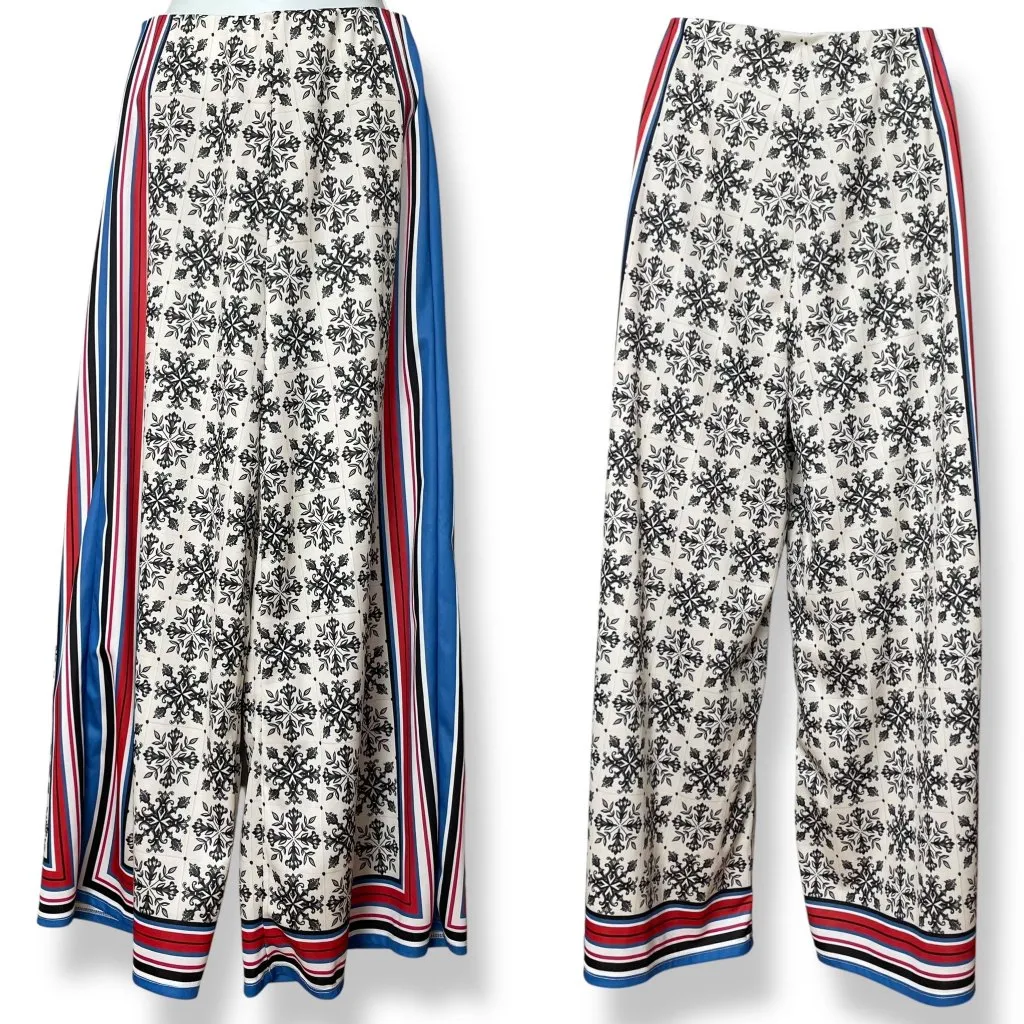 Zara Wide Leg High Waist Palazzo Scarf Print Flowing Trousers Moroccan Tile Smll - Image 6