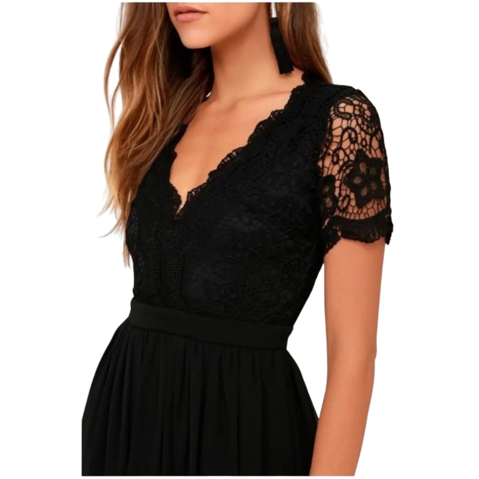Lulu’s Angel in Disguise Black Lace Mini Skater Dress Size Small - Image 7