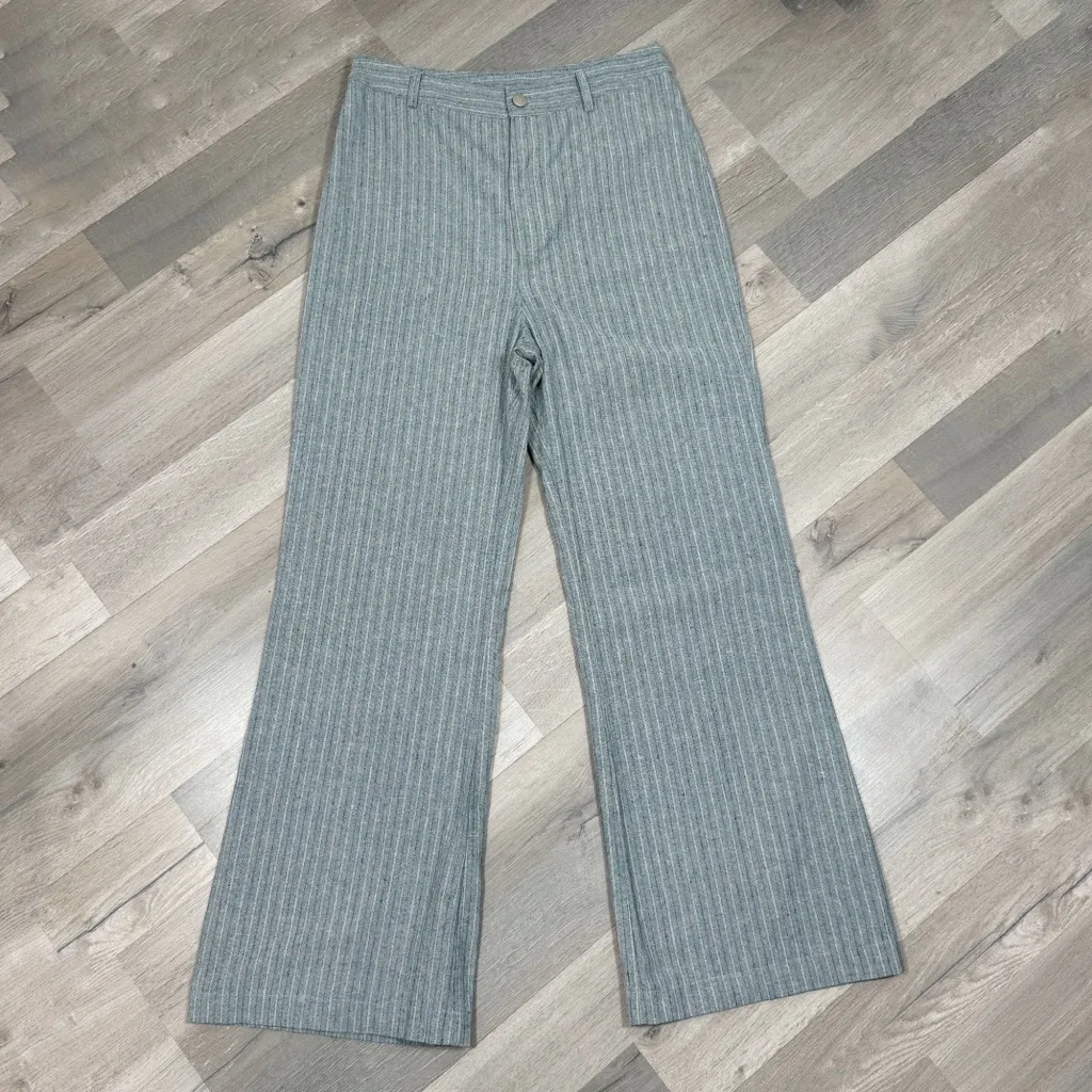 Princess‎ Polly Rach Striped Linen Blend Flare Leg Crop Pants Teal Grey 8 - Image 5