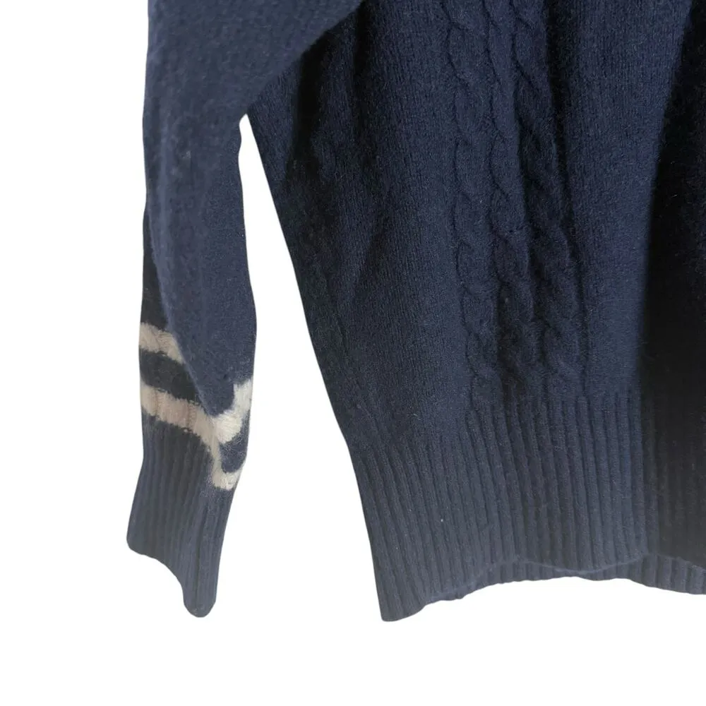 Rebecca Taylor Navy Contrast Tipped V-Neck Varsity Pullover Sweater Size Small - Image 6