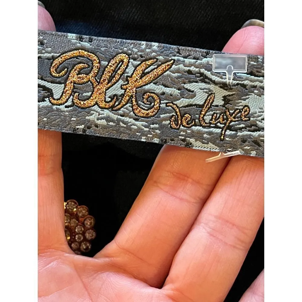 BLK DNM‎ Blue Dark Wash Jeweled Button Wide Waistband Slim Jeans Size 28 - Image 5