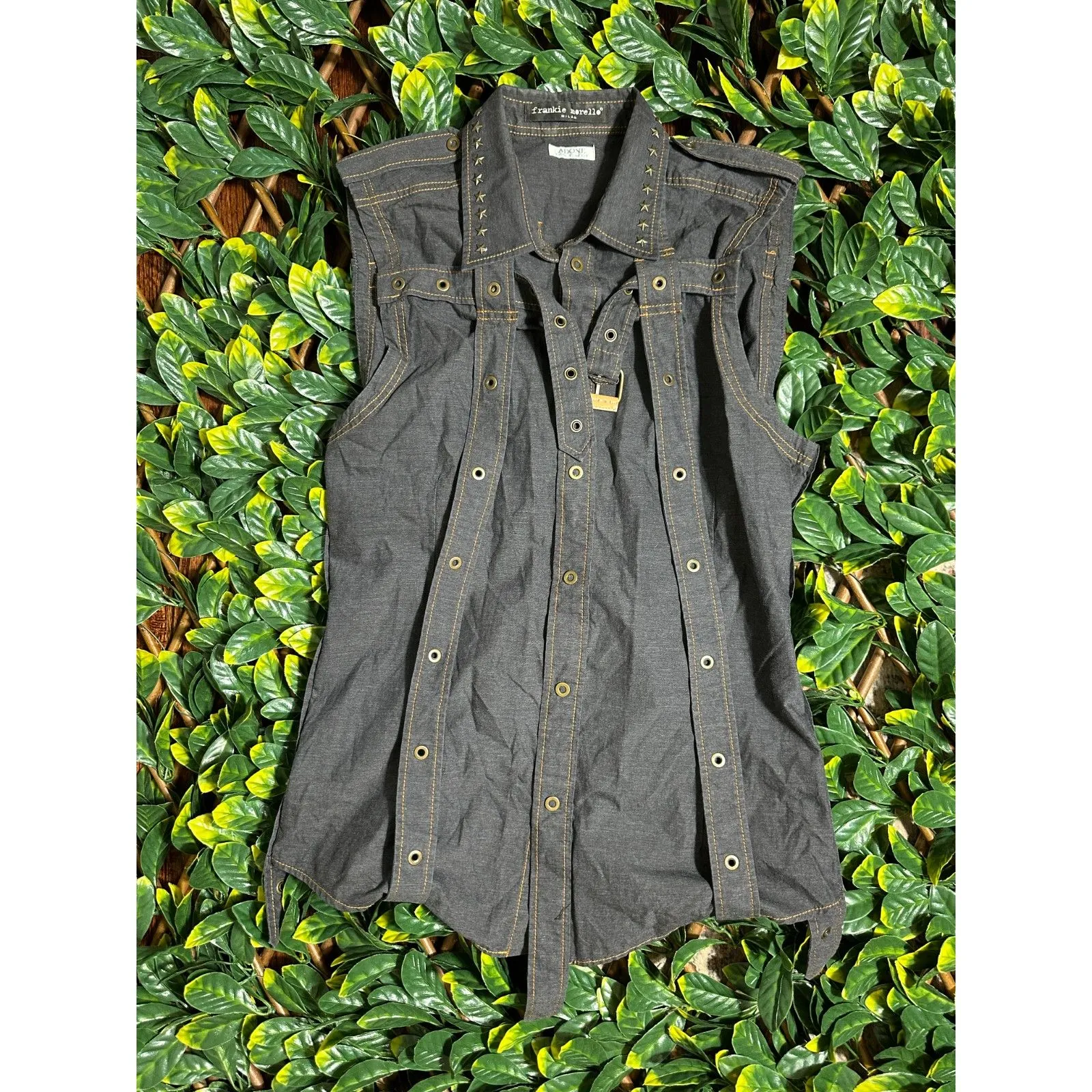 SUPER RARE Frankie Morello Denim Bondage Vest Size Medium Blue - Image 2