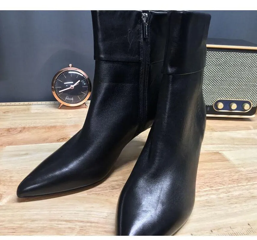 Calvin Klein KCGenteel Women's 9M Black Leather Stiletto Pointed Toe Ankle Boots - Image 9