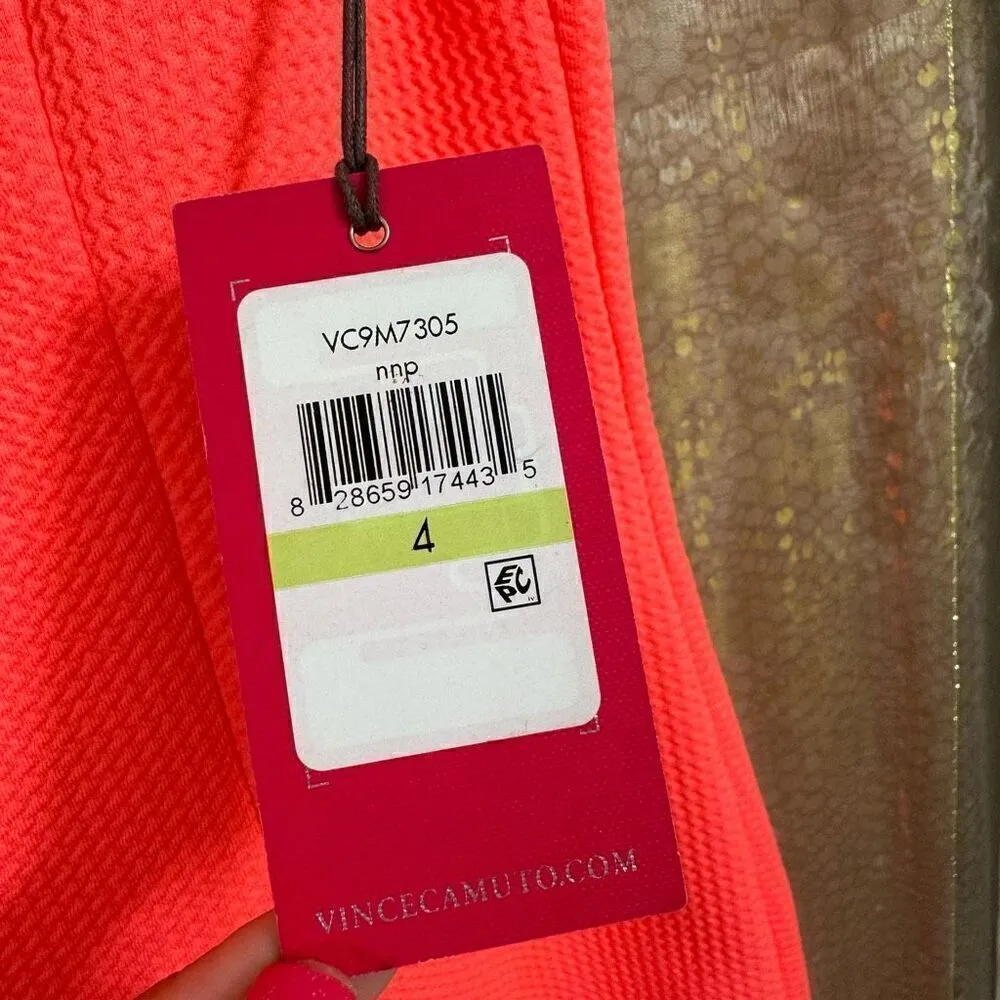 Vince Camuto Neon Pink Coral Gold Embroidered Summer Mini Dress Size 4 NWT - Image 5