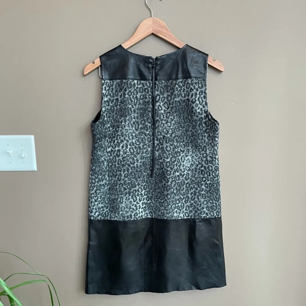 Rebecca Taylor Leopard Print Leather‎ Sheath Dress - Image 7