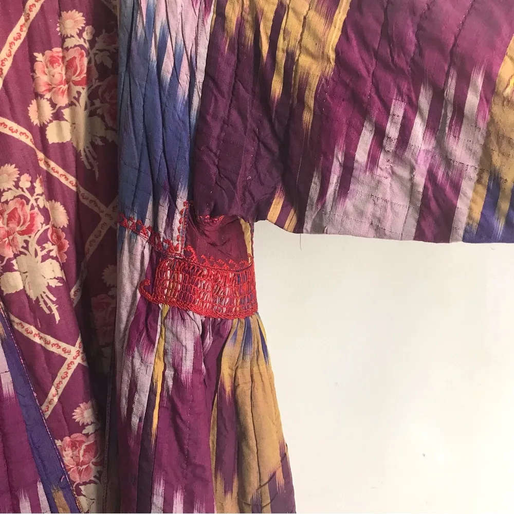 Vintage Afghan/Uzbek Silk Chapan Robe Patchwork Floral & Ikat | Collectors Piece - Image 9
