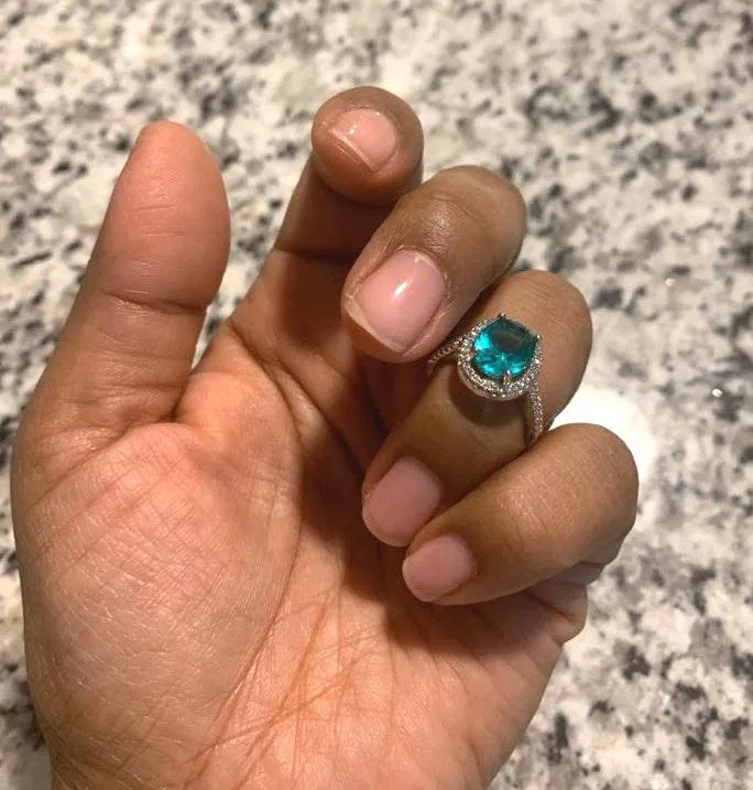 Australian Crystal Oval Stone Ring Dipped In White Gold M! So Pretty And Sparkly! Brand New’ Green - Image 5