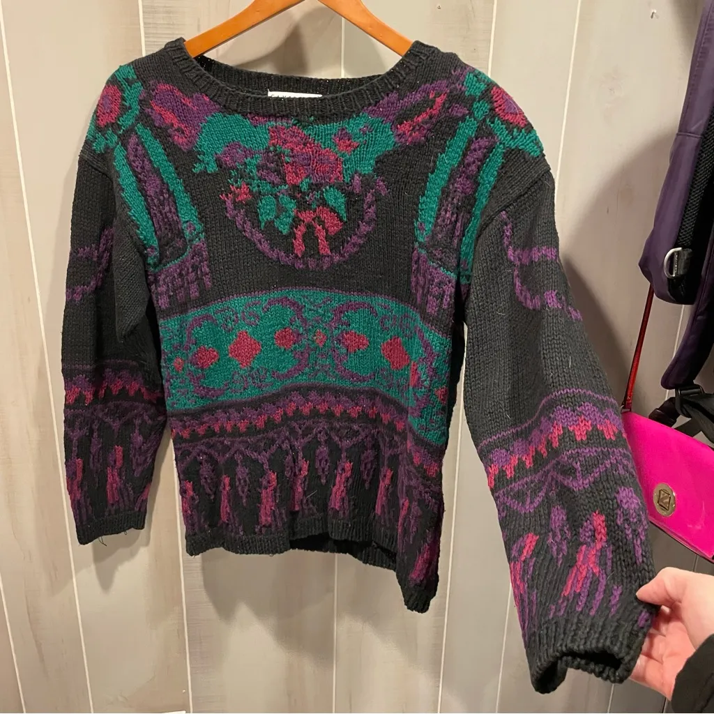 Cute vintage 80s chunky knit sweater floral whimsigoth fairy meets grannycore Purple - Image 8