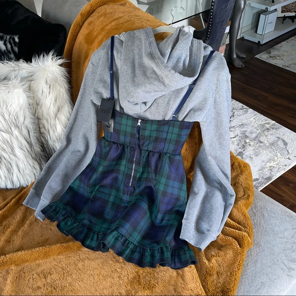 Fenty x Puma Sweatshirt w/ Mini Tartan Plaid Dress in Charcoal - Image 6