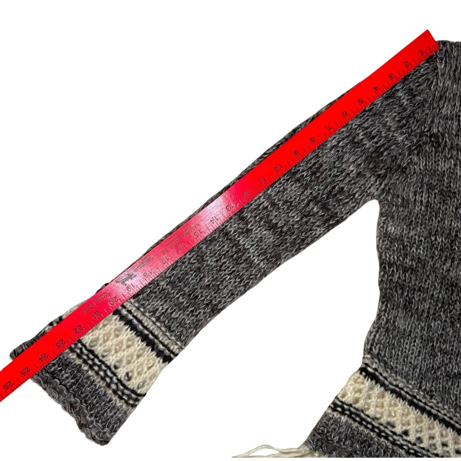 Folk‎ Mohair Blend Fringe Sweater L Boho Lace Up Knit Large Earthy Tribal Boho Tan - Image 7