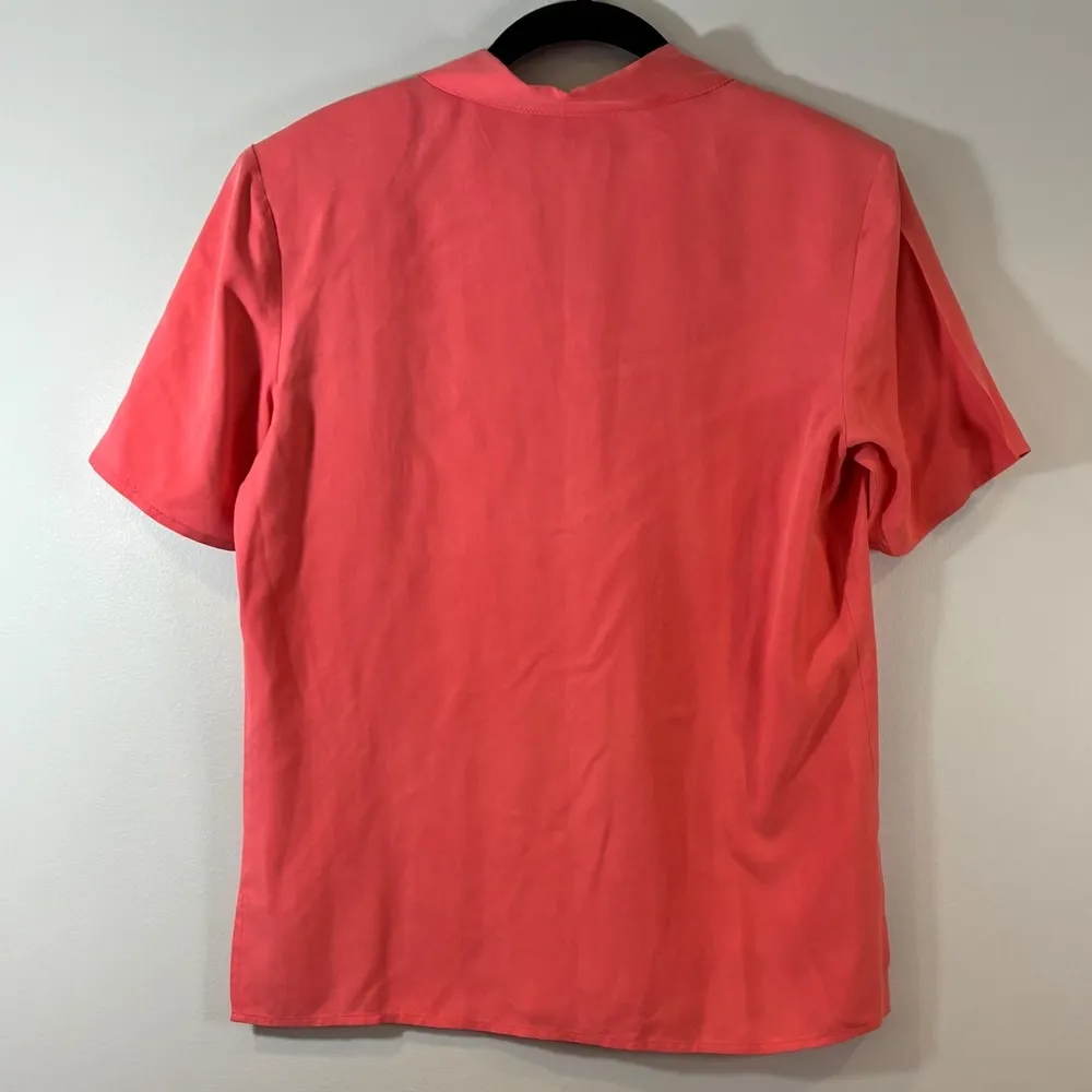 Anna and Frank 100% Silk Camp Shirt Short Sleeve Button Up Pockets Coral Women - Image 2