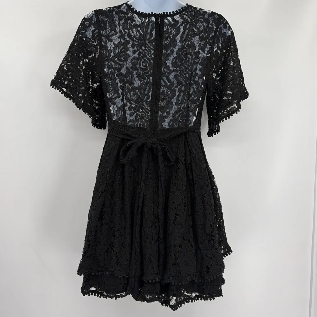 Showpo Lace Mini Dress 6 Whimsigoth Romantic Babydoll Deep V Fairy Grunge Y2K Black - Image 6
