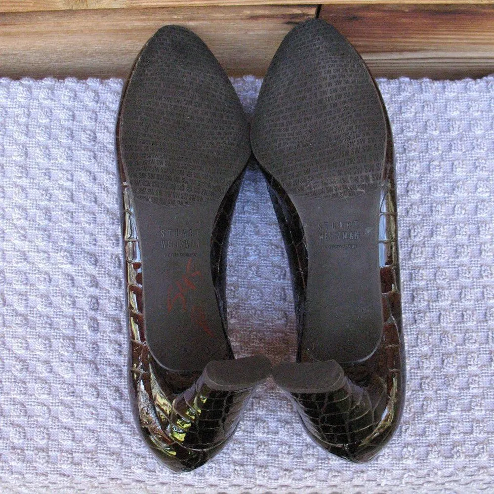 Stuart Weitzman Patent Faux Croc Pumps Heels Shoes - Image 9