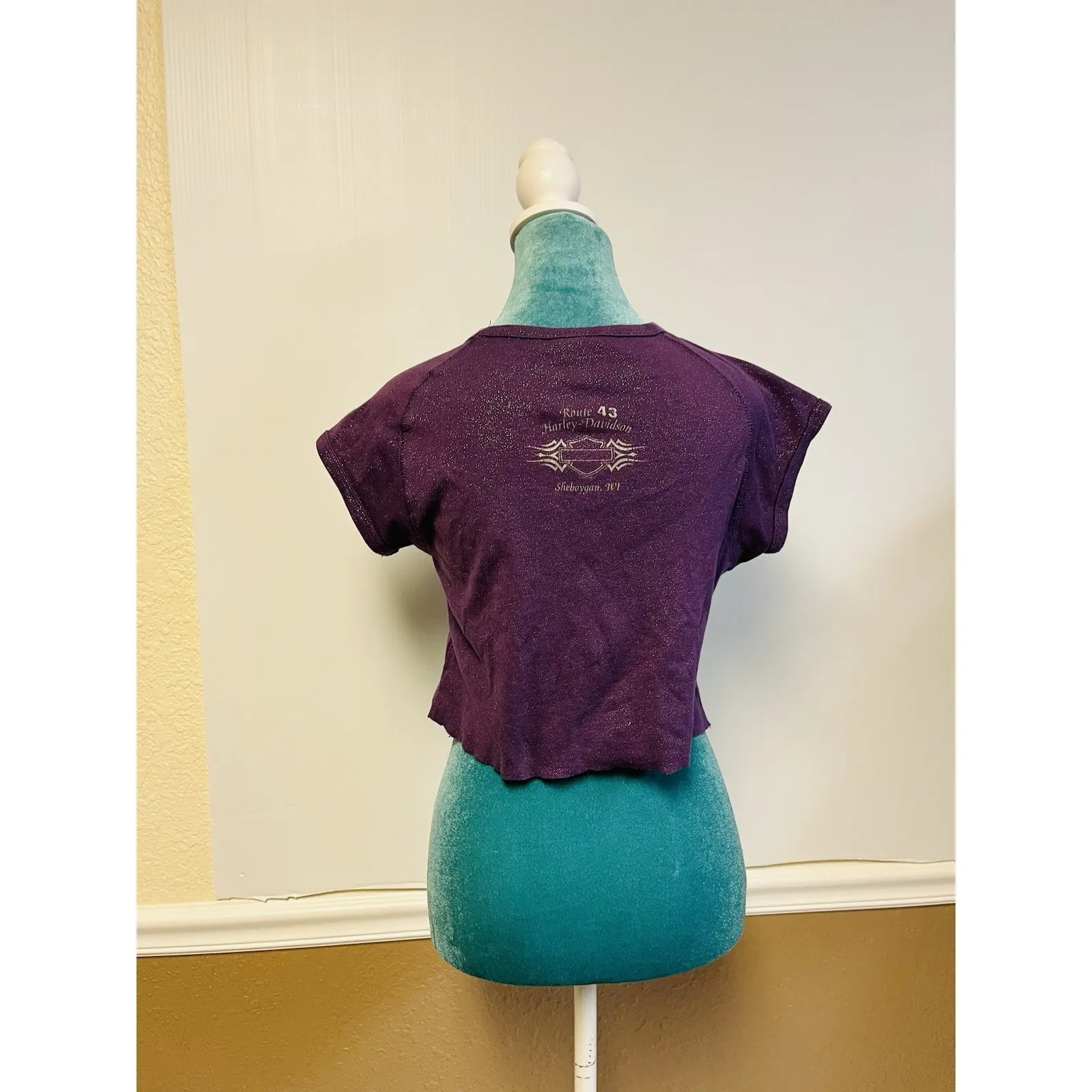 Vintage 90s Harley Davidson Cut-Off Glitter Crop Top Sheboygan WI Women's - Image 2