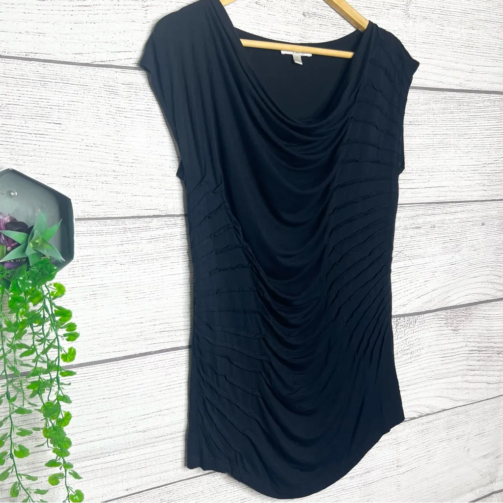 Vintage KENAR Black Cowl Neck Cap Sleeve Shirred Drape Blouse Top Size Small - Image 5